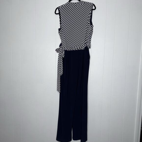 Lauren Ralph Lauren Women’s Navy Stripe Wrap Top Jumpsuit Nautical Size 22W - Picture 2 of 6